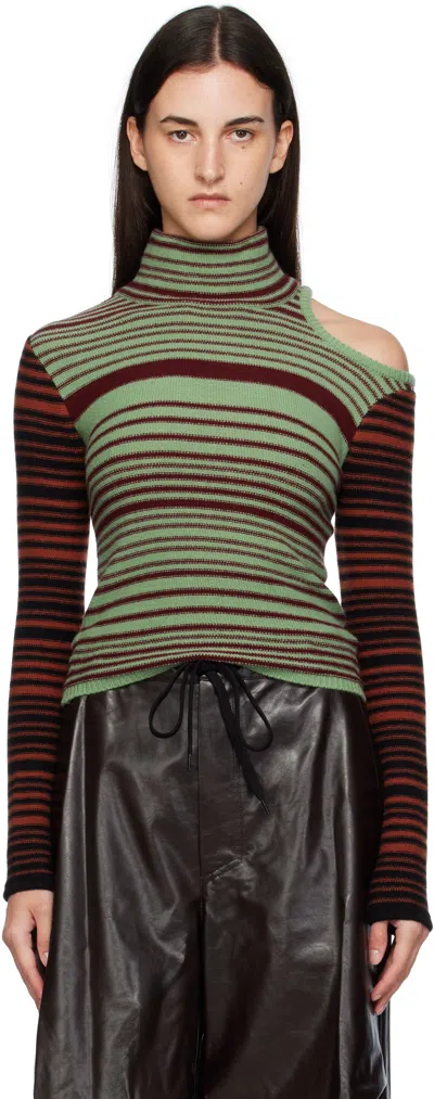 Andersson Bell Elodie Multi-striped Cutout Turtleneck In Brown