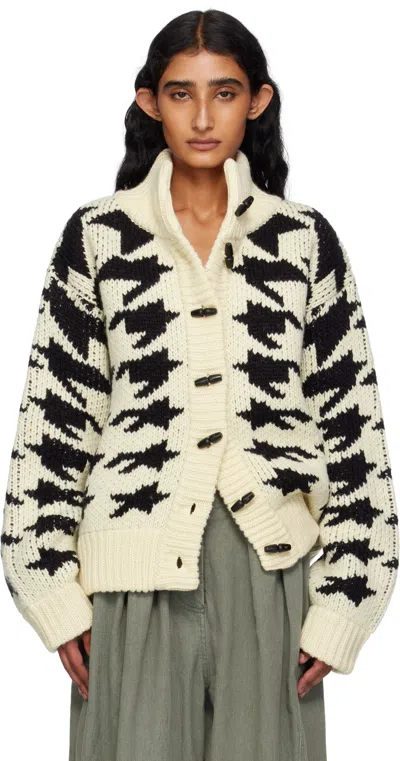 Open Yy Off-white & Black Hound's Tooth Star Cowichan Cardigan In Multi