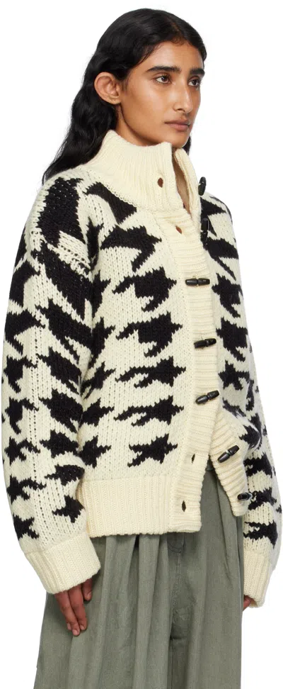 Open Yy Off-white & Black Hound's Tooth Star Cowichan Cardigan In Multi
