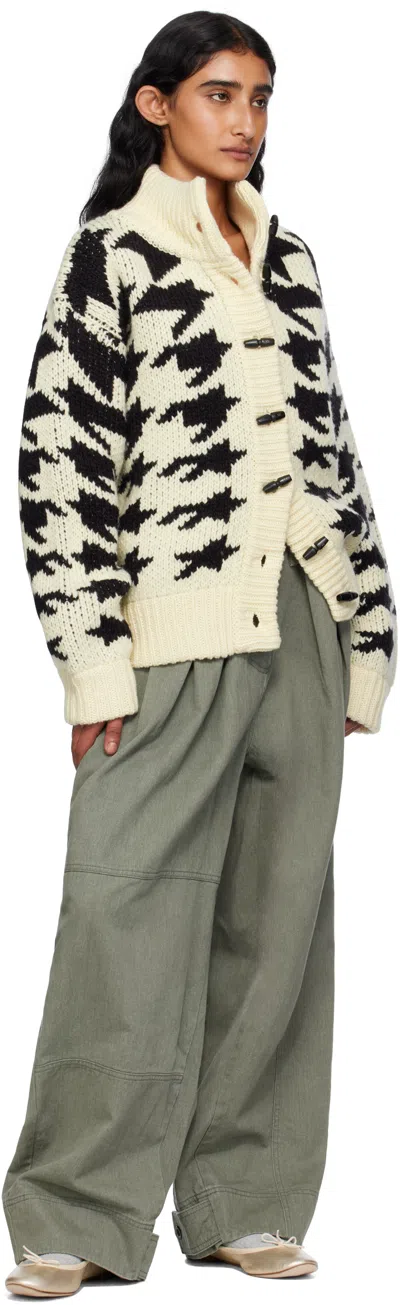 Open Yy Off-white & Black Hound's Tooth Star Cowichan Cardigan In Multi