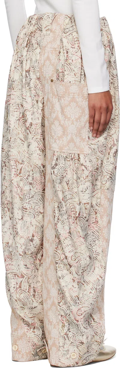 Open Yy Beige Paisley Full Gather Trousers In Multi