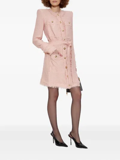 Balmain Sequinned Tweed Edge-to-edge Jacket In Pink