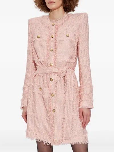 Balmain Sequinned Tweed Edge-to-edge Jacket In Pink