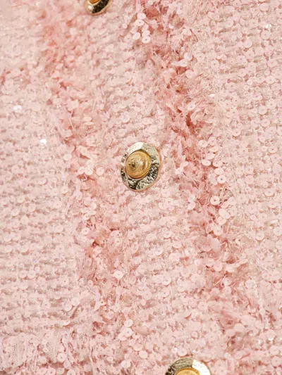 Balmain Sequinned Tweed Edge-to-edge Jacket In Pink