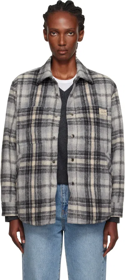 Dunst Gray Quilted Check Flannel Overshirt In Gray
