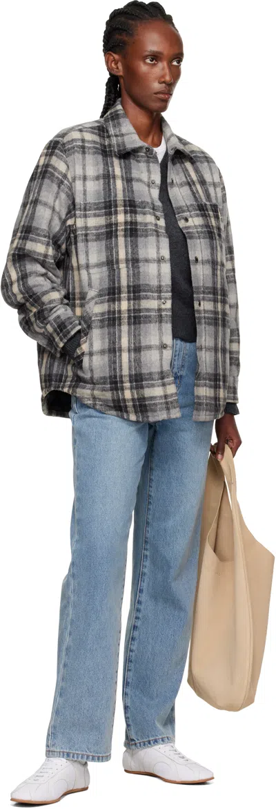 Dunst Gray Quilted Check Flannel Overshirt In Gray