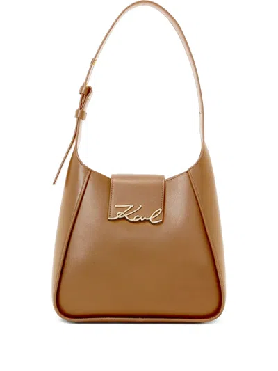 Karl Lagerfeld K/signature Flap Shoulder Bag In Brown