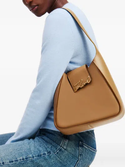 Karl Lagerfeld K/signature Flap Shoulder Bag In Brown