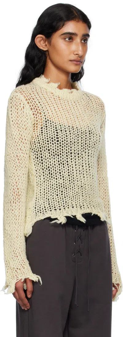 Open Yy Beige Distressed Crop Knit Sweater In Nude