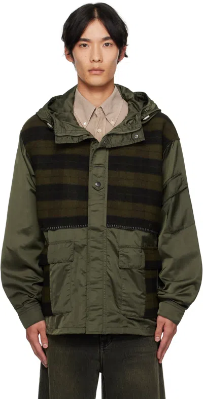 Andersson Bell Khaki Check Layered Jacket In Green