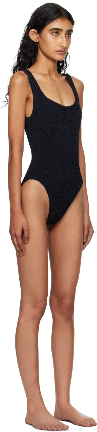 Hunza G High-cut Leg Square Neckline Textured Fabric In Black