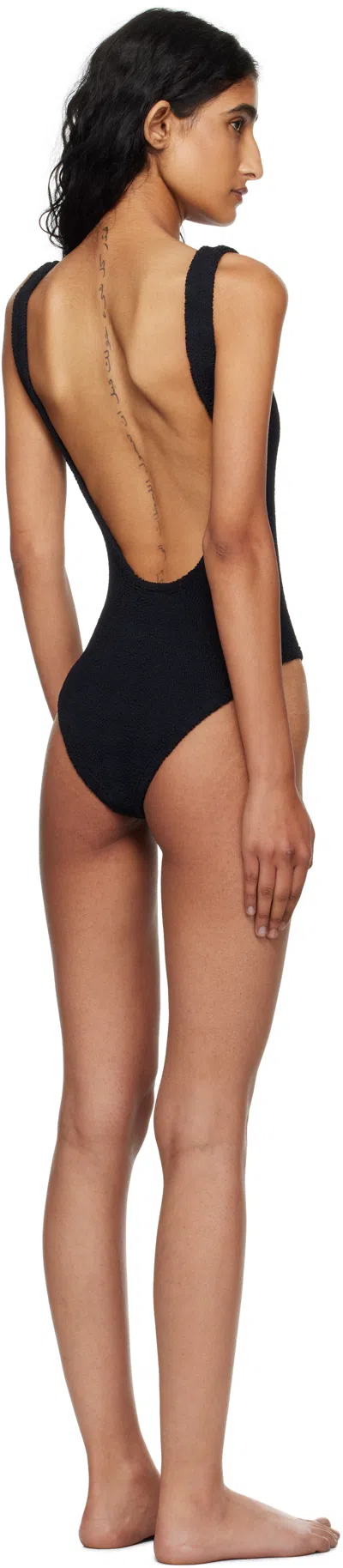 Hunza G High-cut Leg Square Neckline Textured Fabric In Black