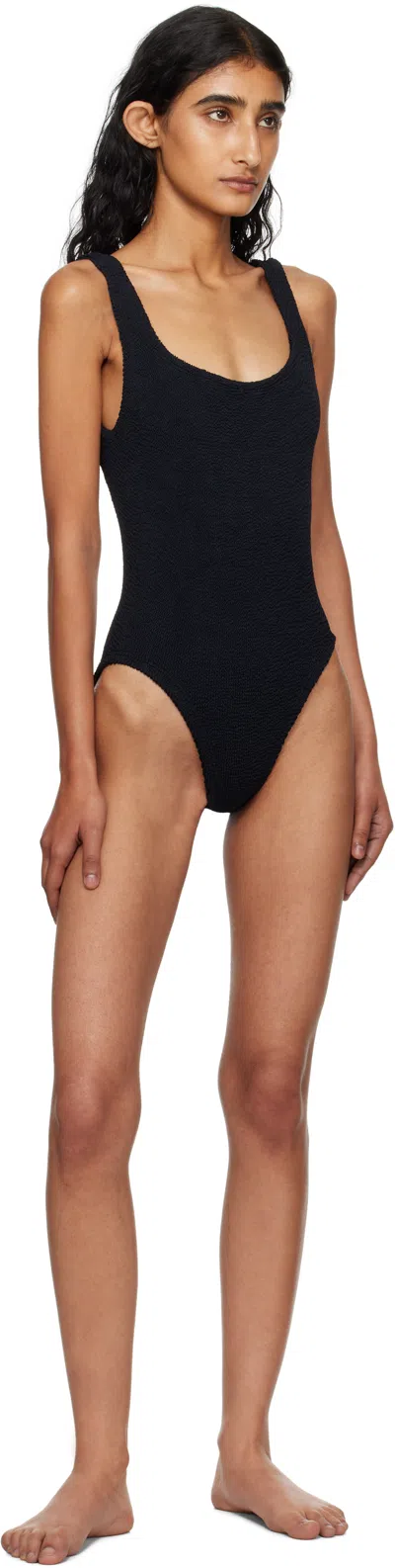 Hunza G High-cut Leg Square Neckline Textured Fabric In Black