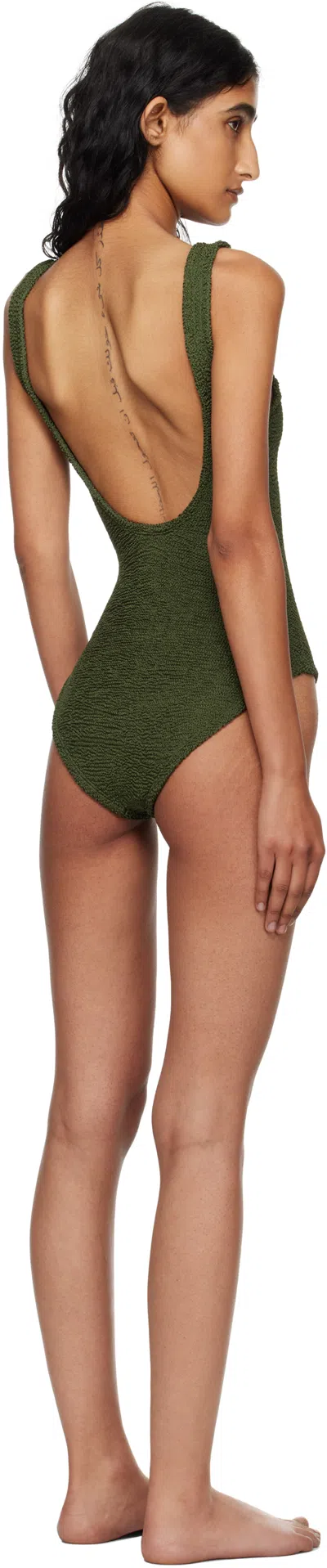 Hunza G Womens Metallic Khaki Sadie Scoop-neck Crinkle-textured Swimsuit In Green