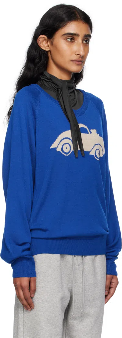 Open Yy Car Pattern Knitted Sweater In Blue