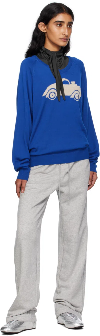 Open Yy Car Pattern Knitted Sweater In Blue