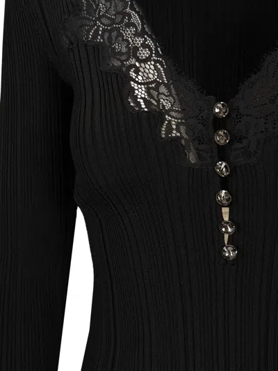 Self-portrait Black Lace Trim Knit Top Tops Black In Multi