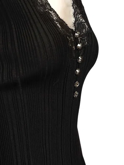 Self-portrait Black Lace Trim Knit Top Tops Black In Multi