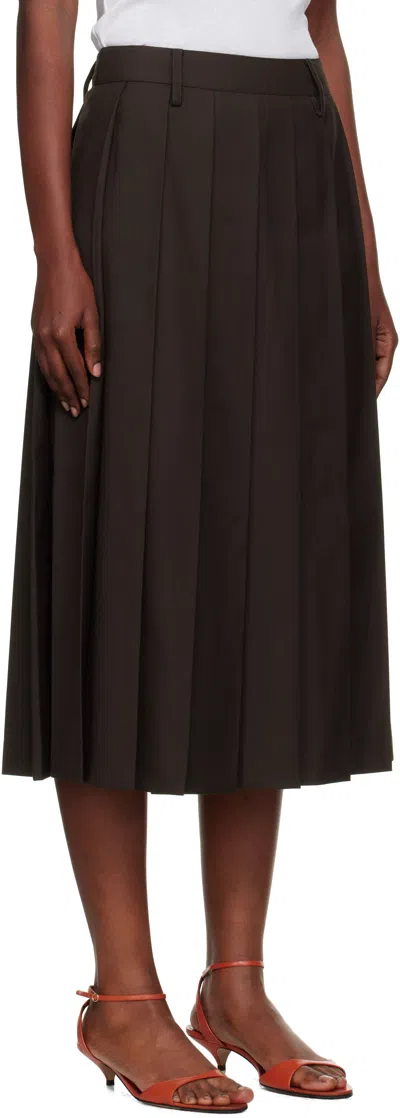 Dunst Pleated Midi Skirt In Brown