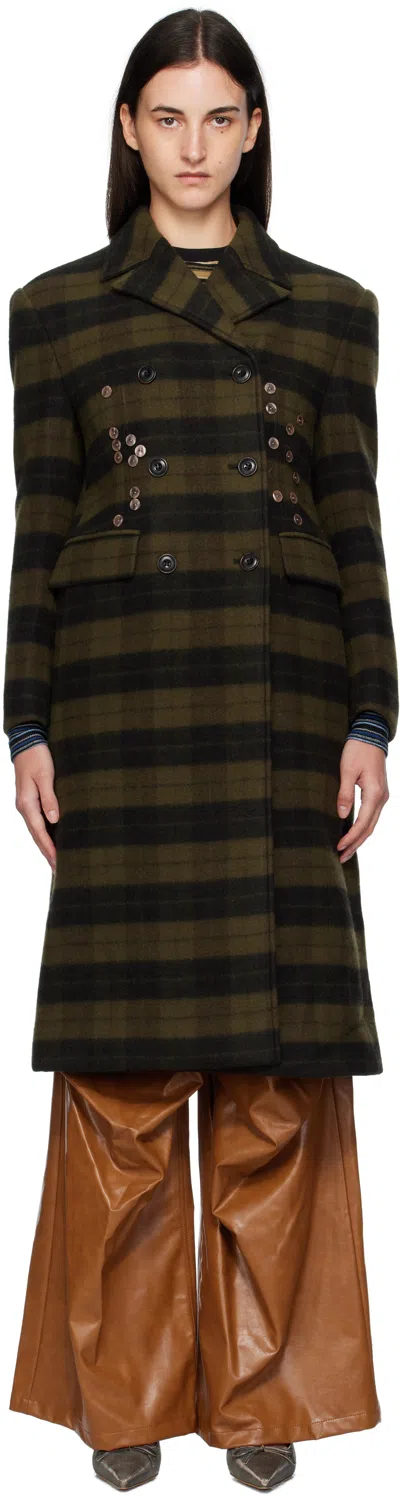 Andersson Bell Khaki Lacie Check Buttons Coat In Brown