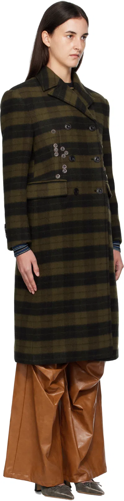 Andersson Bell Khaki Lacie Check Buttons Coat In Brown