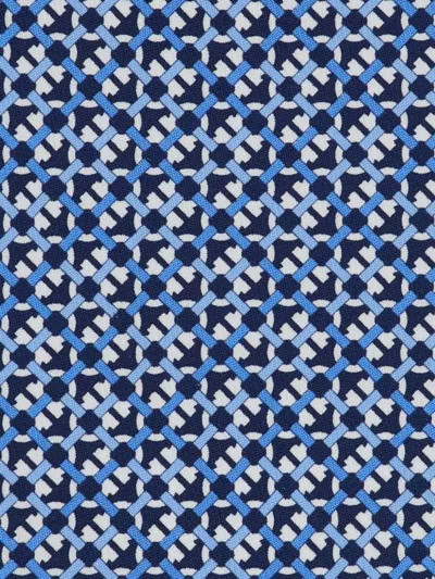 Ferragamo Gancini Silk Tie Geometric Pattern In Blue