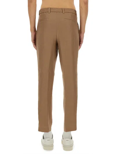 Hugo Boss Drawstring Waist Tapered Leg Trousers With Pockets In Brown
