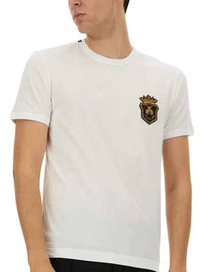 Dolce & Gabbana Cotton T-shirt With Crest Embellishment In White