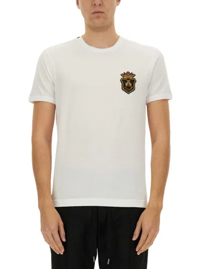 Dolce & Gabbana Cotton T-shirt With Crest Embellishment In White