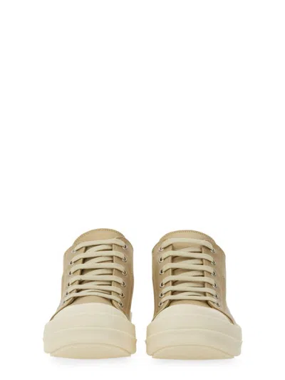 Rick Owens Lamb Leather Low-top Sneakers With Calf Leather Toe Cap In Multi