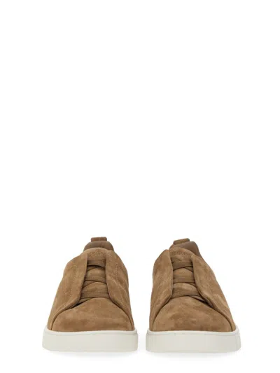 Zegna Camel Suede Triple Stick Sneakers In Multi