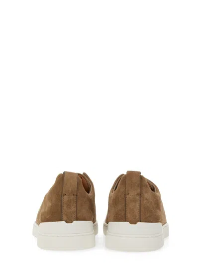 Zegna Camel Suede Triple Stick Sneakers In Multi