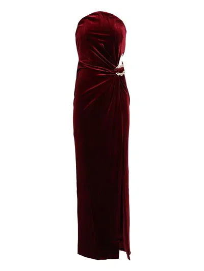 Self-portrait Cutout Embellished Strapless Velvet Gown In Burgundy
