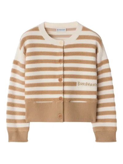 Burberry Striped-pattern Wool Cardigan In Brown