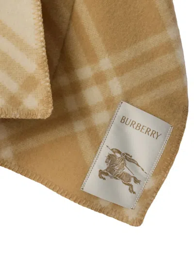 Burberry Hooded Check Wool Cape In Sand