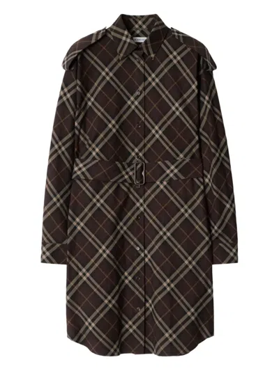 Burberry Check-pattern Flannel Shirt Dress In Brown