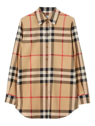 Burberry Vintage Check Pattern Cotton Shirt In Brown