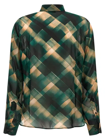 Dries Van Noten Sheer Fabric Pointed Collar Long Sleeves Shirt In Green