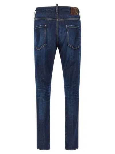 Dsquared2 Blue Jeans With Belt Loops And Logo Patch On The Rear In Blue