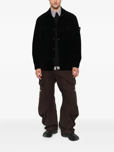 Stone Island Comfortable Overshirt With Pockets And Press Studs In Black
