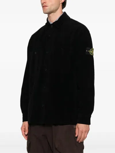 Stone Island Comfortable Overshirt With Pockets And Press Studs In Black
