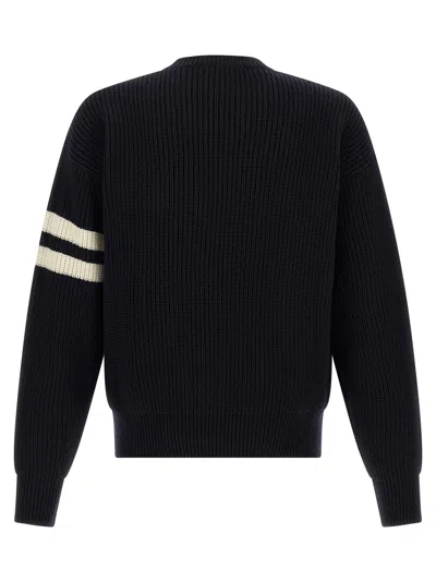 Dsquared2 Crew Neck Denim Pocket Sweater With Striped Sleeves In Black
