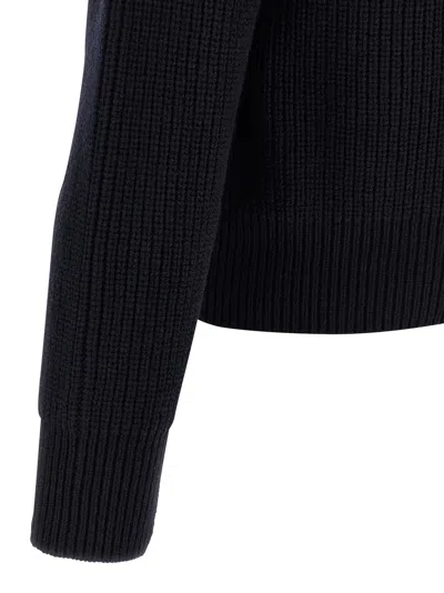 Dsquared2 Crew Neck Denim Pocket Sweater With Striped Sleeves In Black