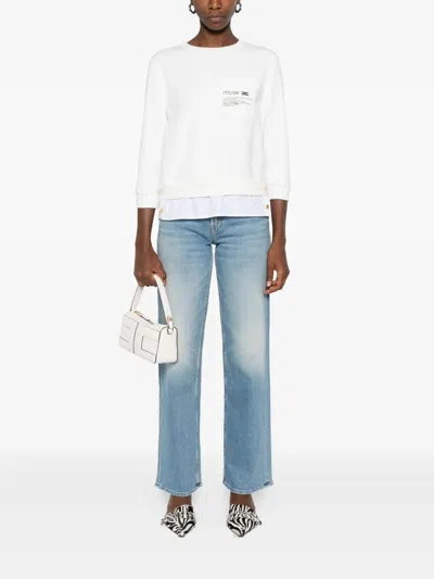 Elisabetta Franchi Fleece Top With Details In Poplin Fabric Clothing In White