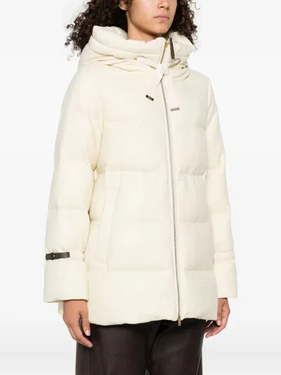 Herno Hooded Medium-length Wool Down Jacket With Zip Clothing In Neutral