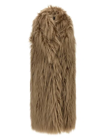 B&b Couture Long-haired Faux Fur Brown Vest In Robe Style In Brown