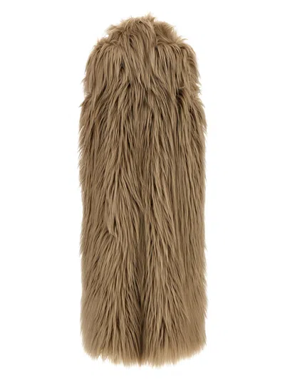 B&b Couture Long-haired Faux Fur Brown Vest In Robe Style In Brown