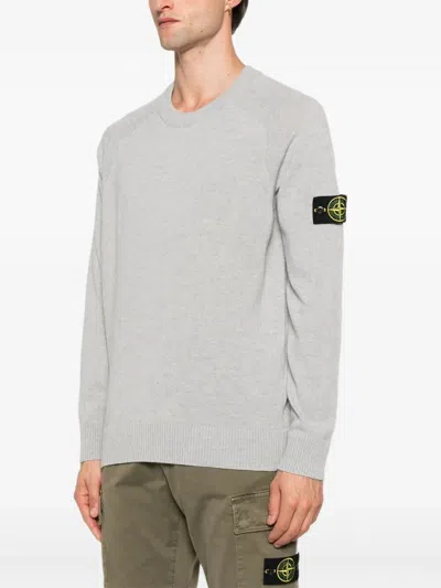 Stone Island Lightweight Wool Crew Neck Sweater With Raglan Sleeves Clothing In Gray