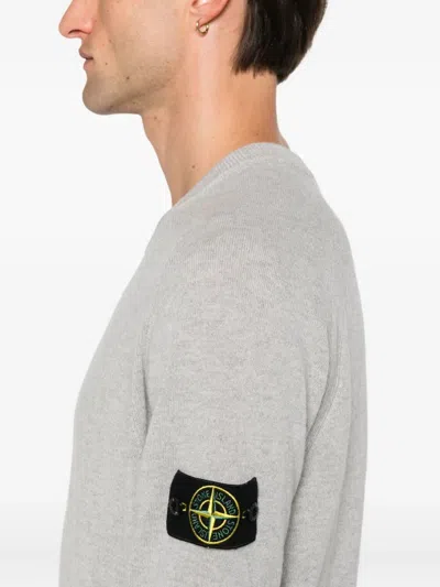 Stone Island Lightweight Wool Crew Neck Sweater With Raglan Sleeves Clothing In Gray