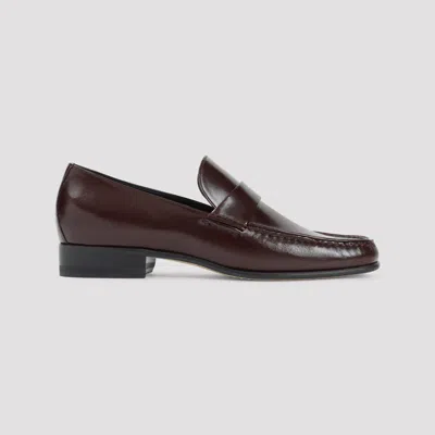 Phoebe Philo Brown Calf Leather Loafers With Hand-stitched Detailing In Black